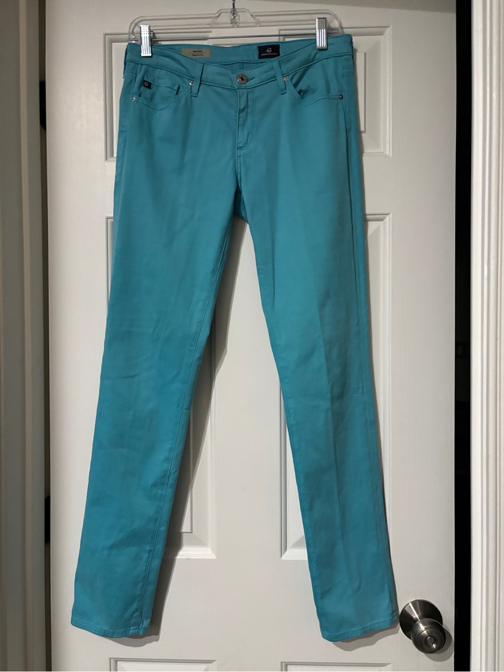 AG The Stilt Cigarette Leg Skinny Jeans Teal Turquoise Mid Rise - Size 28R